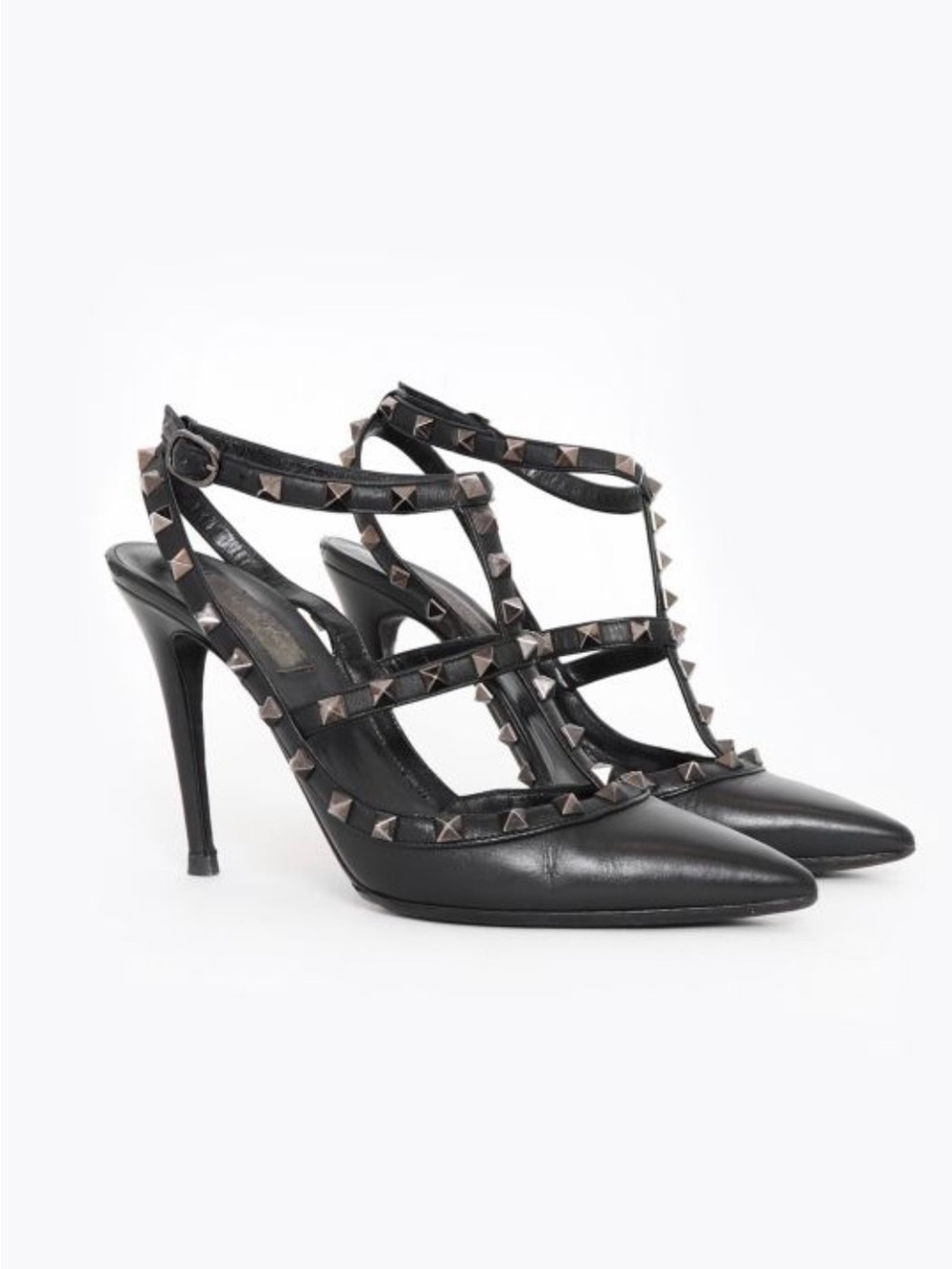 Valentino Garavani Black Rockstud Ankle Strap Pump With Tonal Studs 100 Mm